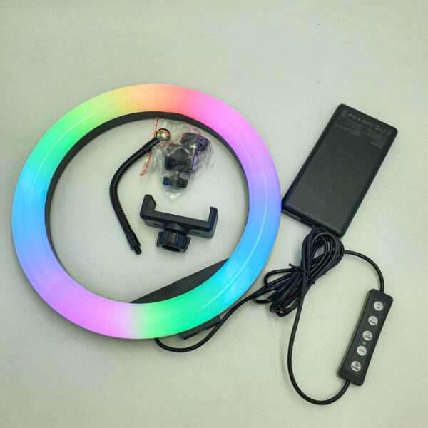 Кольцевая LED лампа RGB MJ26 + штатив (26см) (1 крепление) (управление на проводе)