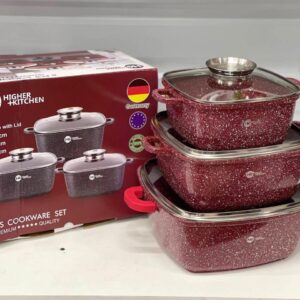 Набор кастрюль Higher Kitchen HK-302 КРАСНЫЕ с гранитным антипригарным покрытием