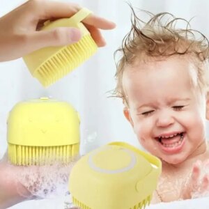 Cиликоновая массажная щетка мочалка YELLOW Silicone Massage Bath | Мочалка для купания | Щетка для животных