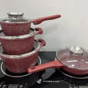 Набор кастрюль и сковорода с гранитным антипригарным покрытием Higher Kitchen HK-315 7 предметов КРАСНЫЙ