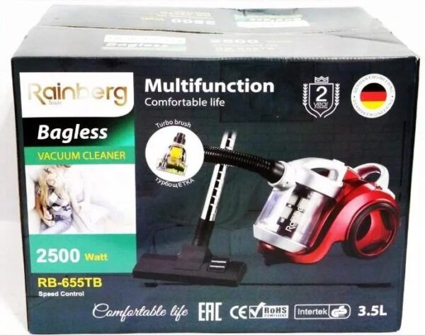 Пылесос Rainberg RB-655TB колбовый HEPA фильтр регулятор мощности и турбощеткой 3,5L - 2500 W