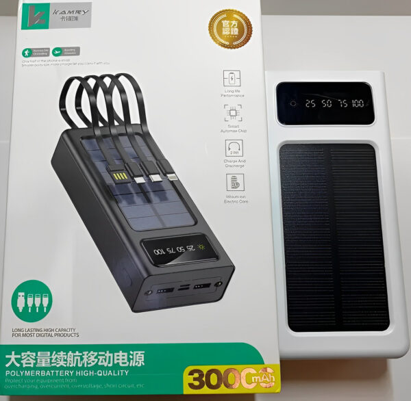 Power Bank Kamry 30000 mAh K-300 с солнечной панелью и проводами