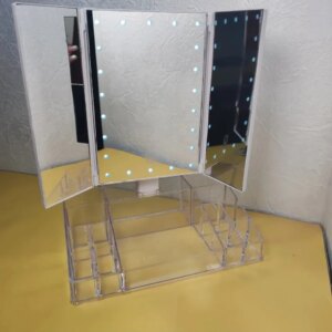 Тройное зеркало с LED подсветкой и подставкой для косметики, органайзер для косметики