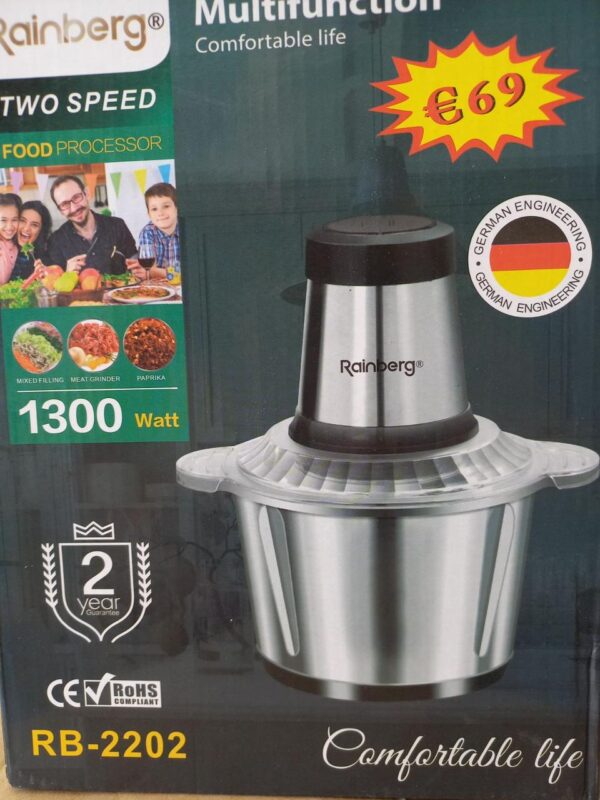 Измельчитель чаша 2 л 4 лезвия из нержавеющей стали Rainberg RB-2202 1300 Watt