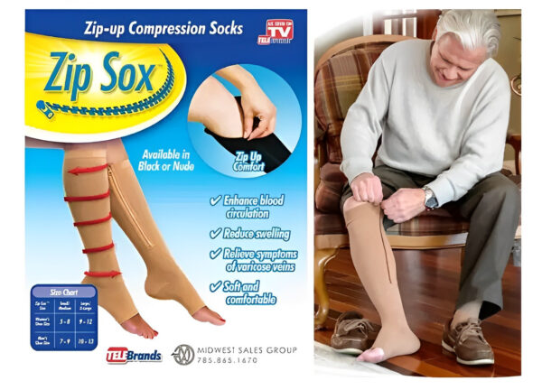 Компрессионные гольфы на молнии Zip Sox  уменьшение отечности ног бежевый S/M