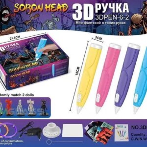 Детская 3D Ручка для рисования с эко пластиком 3Д 3D-6-2 набор с трафаретами Сиреноголовый Синий