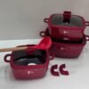 Набор квадратных кастрюль с силиконовыми крышками Higher Kitchen HK-323 Красный