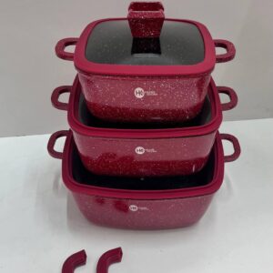 Набор квадратных кастрюль с силиконовыми крышками Higher Kitchen HK-323 Красный
