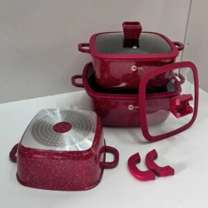 Набор квадратных кастрюль с силиконовыми крышками Higher Kitchen HK-323 Красный