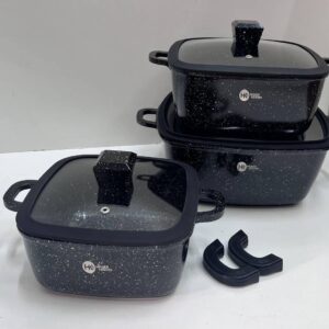 Набор квадратных кастрюль с силиконовыми крышками и  5-ти слойным дном Higher Kitchen HK-323 Черный