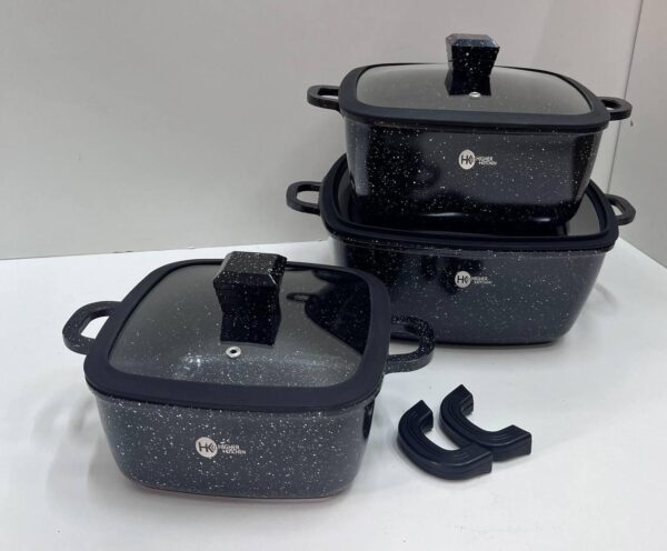 Набор квадратных кастрюль с силиконовыми крышками и  5-ти слойным дном Higher Kitchen HK-323 Черный