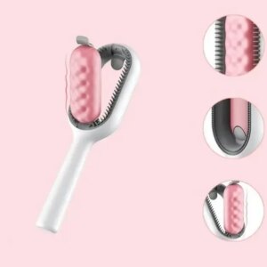 Щетка для вычесывания шерсти домашних животных 4 в 1 Pet Cleaning Comb с массажем и чисткой вещей Pink W28