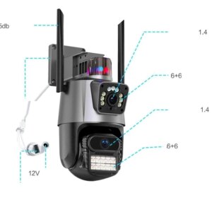 Уличная охранная поворотная WIFI камера  Dual Lens Zoom 8MP сирена, зум, iCSee удаленным доступом онлайн