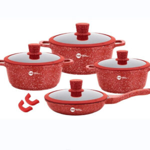 Набор кастрюль с антипригарным гранитным покрытием и сковородой Higher Kitche 10 предметов НК 324 Красный