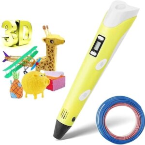 3d ручка для детского творчества 3Dpen С Lcd Экраном Полный Набор Пластик И Трафареты Жёлтый