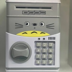 Копилка сейф детская интерактивная игрушка Кот Серый с кодовым замком Cartoon CAT