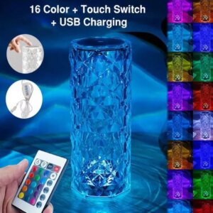 Настольная аккумуляторная лампа с пультом 22см ночник Роза с пультом RGB Crystal Rose.