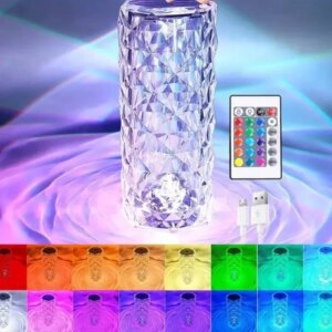 Настольная аккумуляторная лампа с пультом 22см ночник Роза с пультом RGB Crystal Rose.