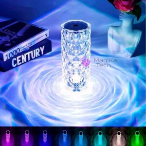 Настольная аккумуляторная лампа с пультом 22см ночник Роза с пультом RGB Crystal Rose.