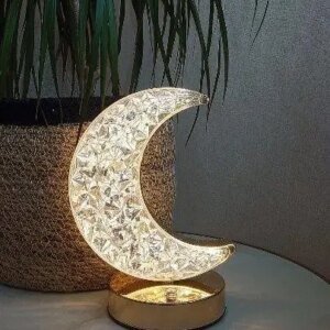 Ночник Полумесяц Настольна лампа Золотой 3 режима с кристалами Аккумуляторный от USB