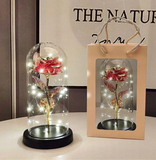 Роза в стеклянной колбе LED RED GOLD с LED подсветкой Rose of Love Красная