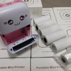 Портативный мини принтер 6 рулонов Mini Printer термопринтер карманный детский принтер термо принтер Розовый
