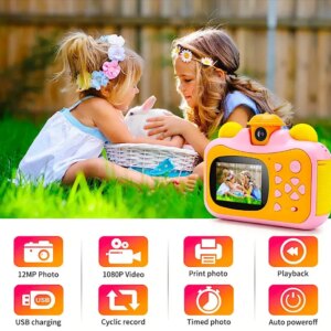Детская камера 12 МП 1080P с функцией печати Детский фотоаппарат Розовый