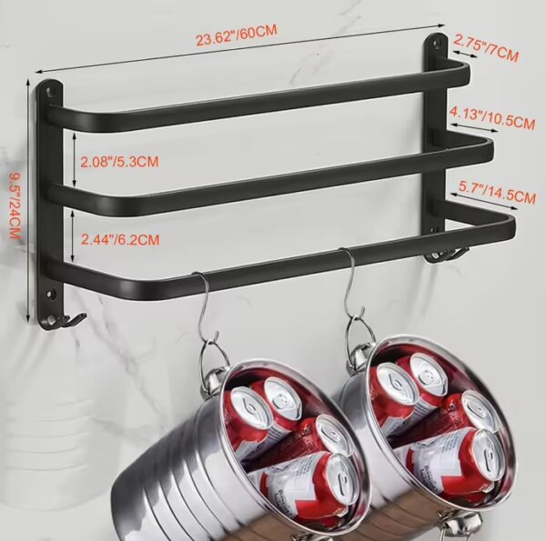 Алюминиевая вешалка-держатель для полотенец 3-оси Fumei LM 60cm-3-Rods Черная