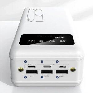 Повербанк power bank Viaking 50000 mAh YM-500  3 USB Type-C  с фонариком Белый