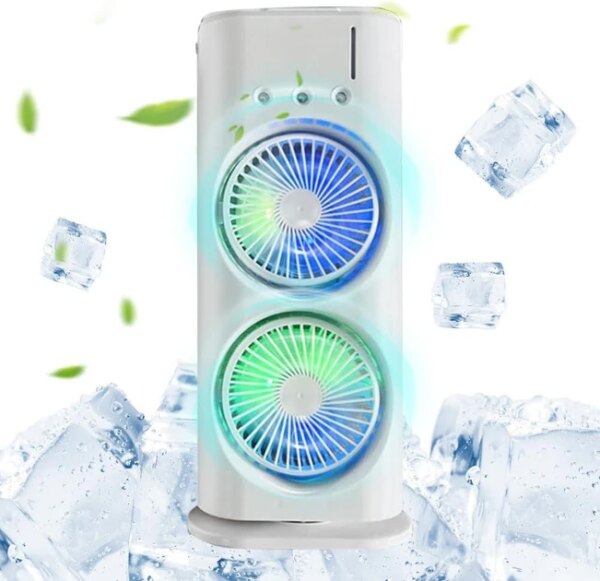 Вентилятор настольный двойной с охлаждением Double-ended Spray Fan LED подсветка 3 скорости пульт