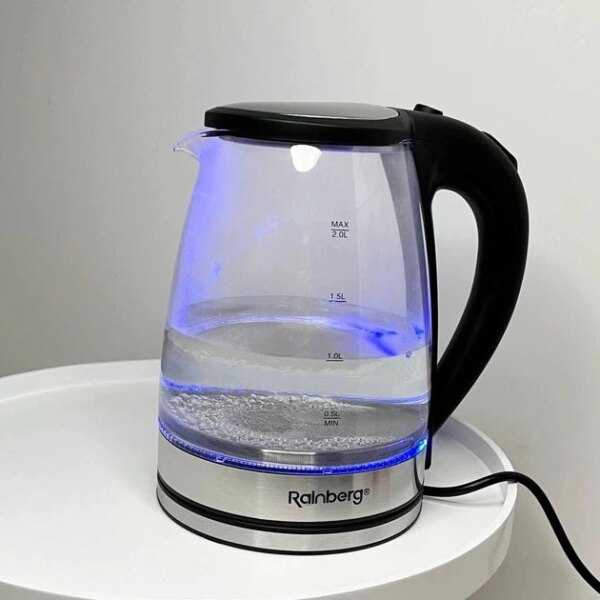 Электрический стеклянный чайник Rainberg RB-2250 с LED подсветкой 2200 Вт 1.8л, хороший электро чайник