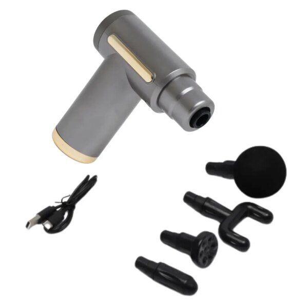 Массажер мышечный ручной Massage Gun Аккумуляторный перкуссионный Массажный 4 насадки для рук ног шеи