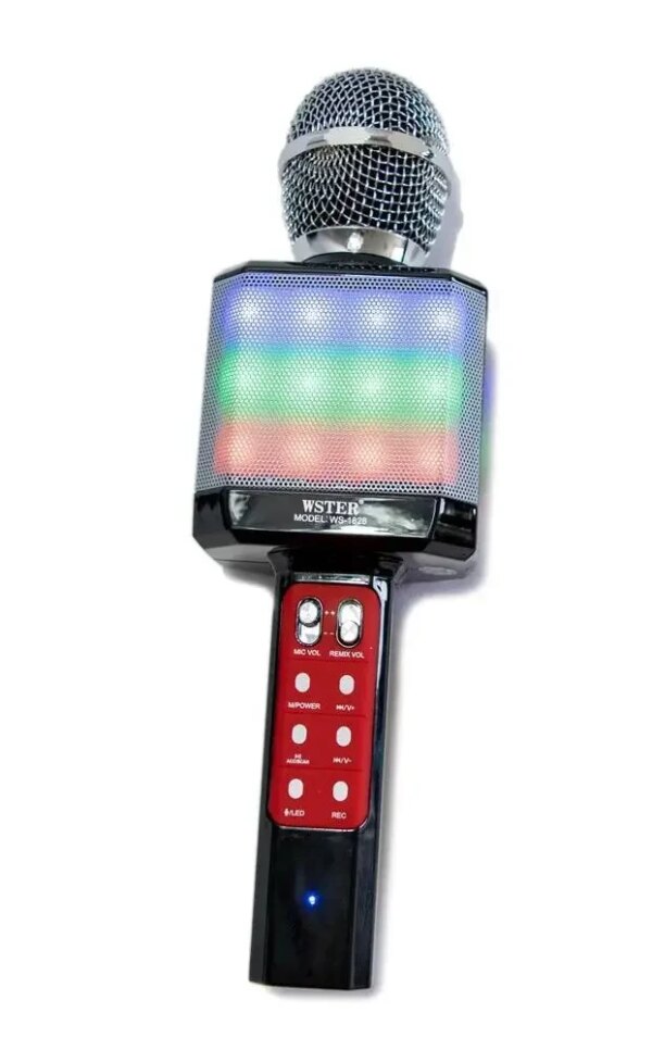 Караоке микрофон WSTER WS-1828 c LED подсветкой (4 Голоса/USB/Bluetooth)