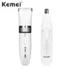 Машинка для стрижки Kemei KM-2172 беспроводная 2 в 1 с триммером для носа и ушей + 4 насадки 3 Вт Белая