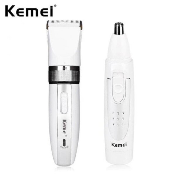 Машинка для стрижки Kemei KM-2172 беспроводная 2 в 1 с триммером для носа и ушей + 4 насадки 3 Вт Белая