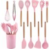 Набор кухонных принадлежностей силикон 12 предметов Kitchen Set, Кухонный набор в стакане RD-1204 Розовый