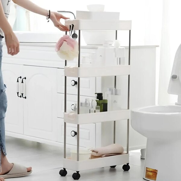 Этажерка на колесах 4 яруса (87×38×13см), Bathroom Rack / Напольная полка-органайзер / Стеллаж-этажерка