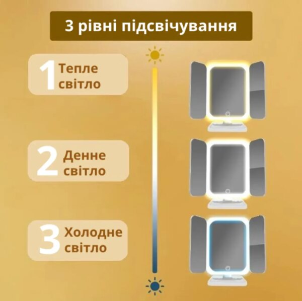 Тройное зеркало с подсветкой и увеличением на ножке для макияжа. Зеркало с сенсорным экраном и увеличением