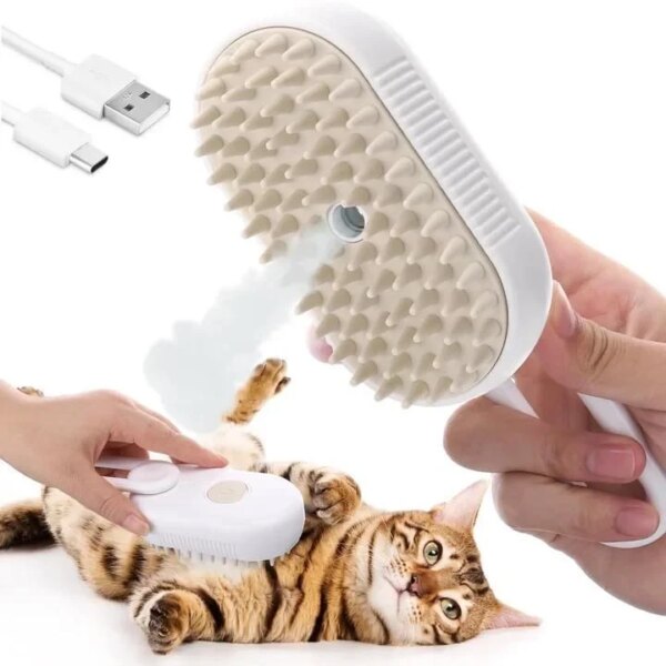 Щетка-массажер-спрей паровая Pet Spray Massage Brush 3в1 для вычесывания собак и кошек Белый