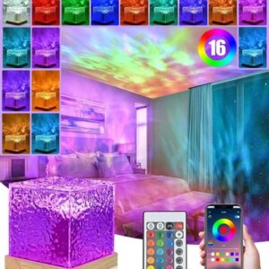 Ночник проектор КУБ с проекцией воды Настольная RGB лампа с эффектом водяной волны, с пультом и приложение.