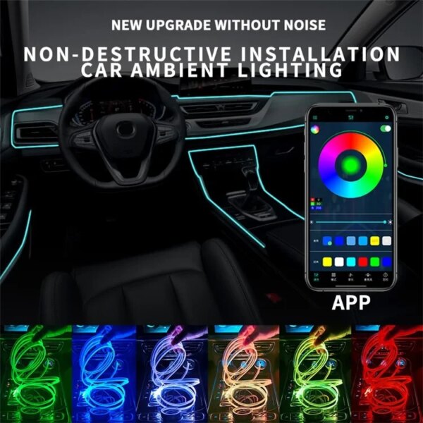 Подсветка салона авто Ambient light Rgb, светодиодная лента торпеды USB Bluetooth многоцветная