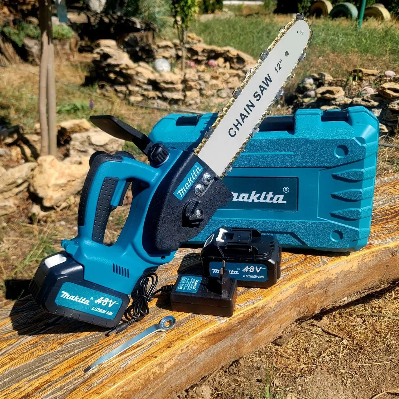 Аккумуляторная цепная пила Makita 48V с масляным баком шина 30см на 2 аккумулятора, Садовая электропила 12"