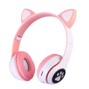 Беспроводные наушники с кошачьими ушками Cat MZ-023 Гарнитура RGB подсветкой FM microSD Розовые