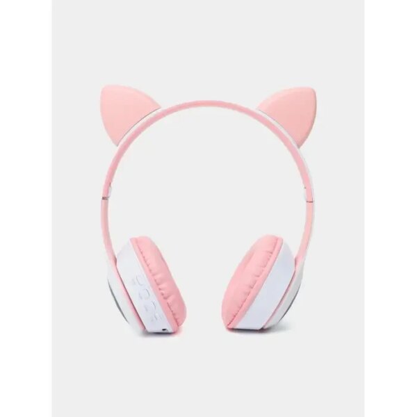 Беспроводные наушники с кошачьими ушками Cat MZ-023 Гарнитура RGB подсветкой FM microSD Розовые