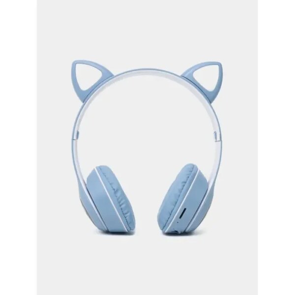 Наушники с кошачьими ушками беспроводные и RGB подсветкой FM радио, micro SD Cat MZ-023 Синие