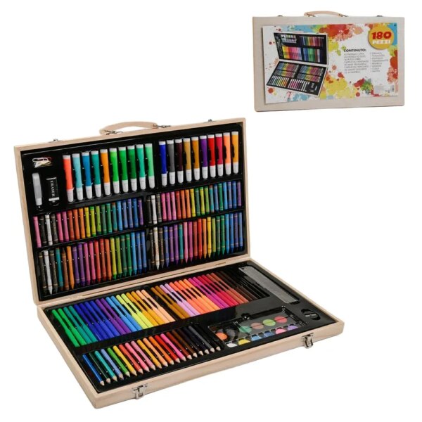 Детский набор для рисования на ART SET 180 предметов в деревянном чемодане