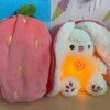 Детская интерактивная мягкая игрушка "зайчик" дышащий, ночник музыкальный для сна с подсветкой