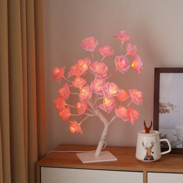 Светодиодное дерево, "Розовые Розы"  (NNG-05) (24 LED (теплый свет) 220V)