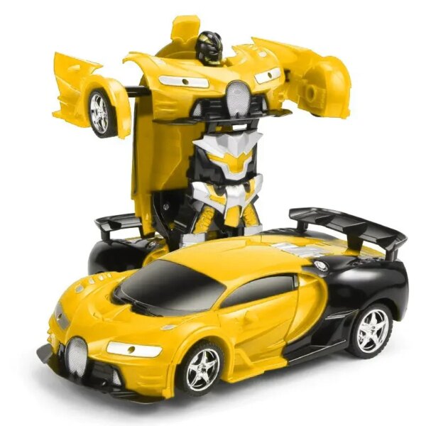 Машинка трансформер на радиоуправлении AToys Bugatti-Robot 1:18 световые эффекты Черно-желтая