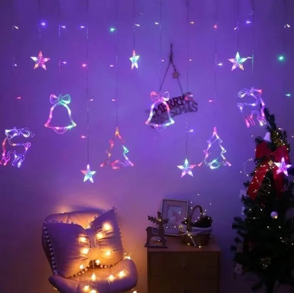 Гирлянда штора Мульти с формами колокольчики 12 PCS light RGB